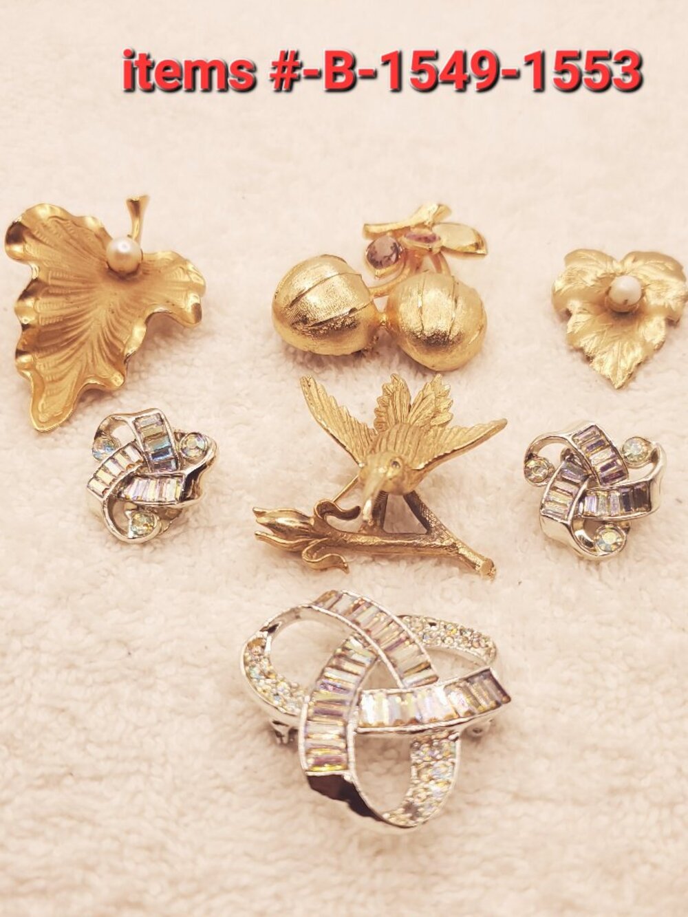 5 Brooches, items # B -1549-1553 ,.  wt. 75 grams.